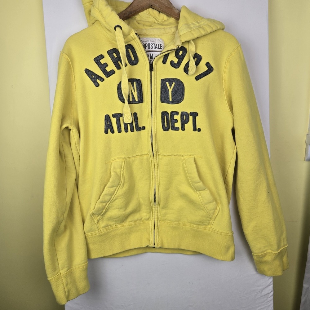 Aeropostale Mens Full Zip Hoodie Sweatshirt Y2K Sz M Spellout Embroidered